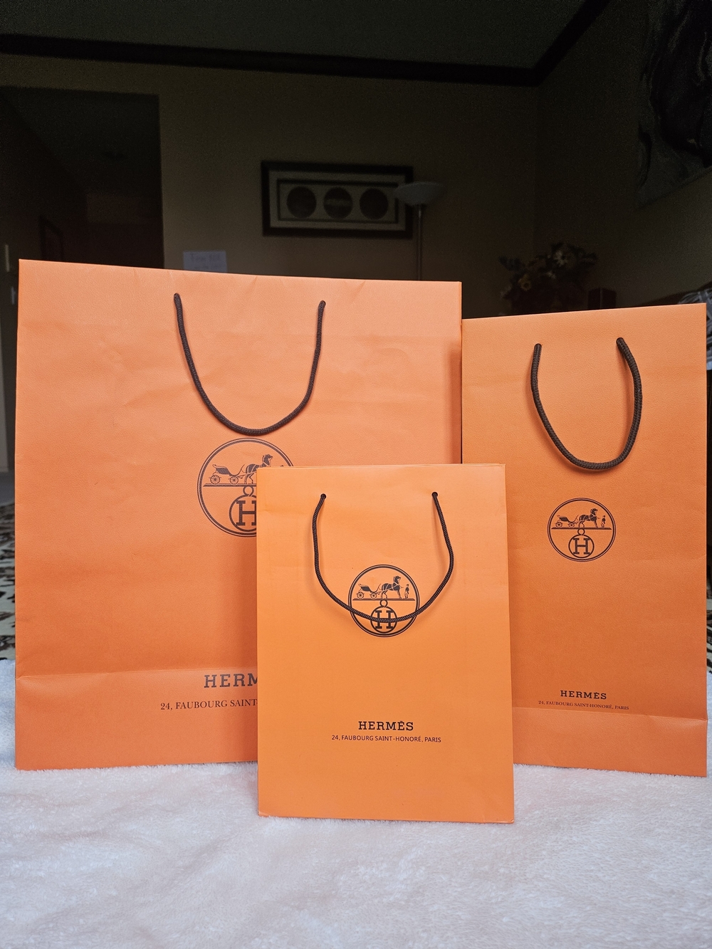 Hermes Orange Shopping Bags - Set of 3